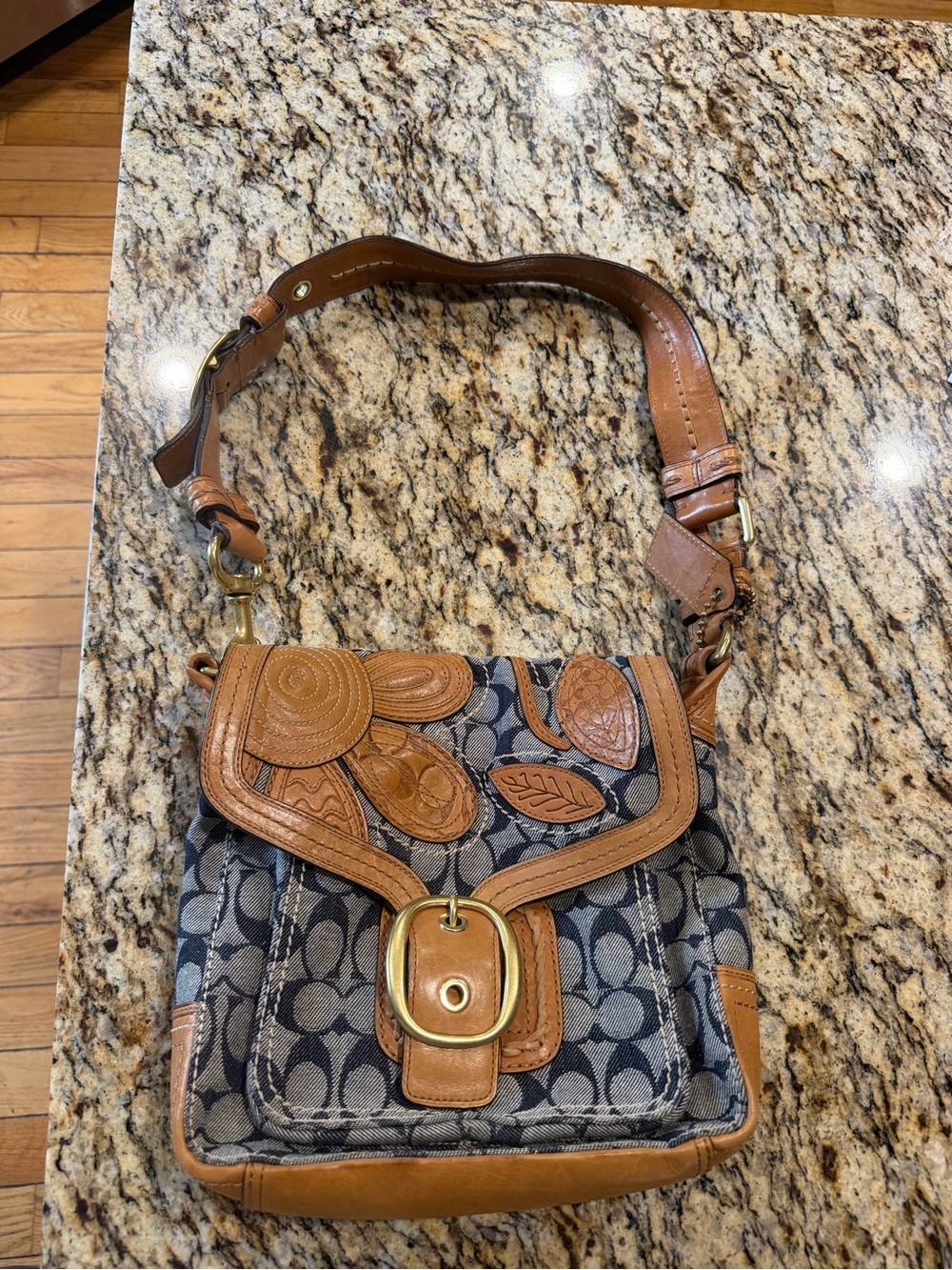 Coach Bleecker Denim Signature Vachetta Leather Floral Flap Bag Y2K Vintage Bag